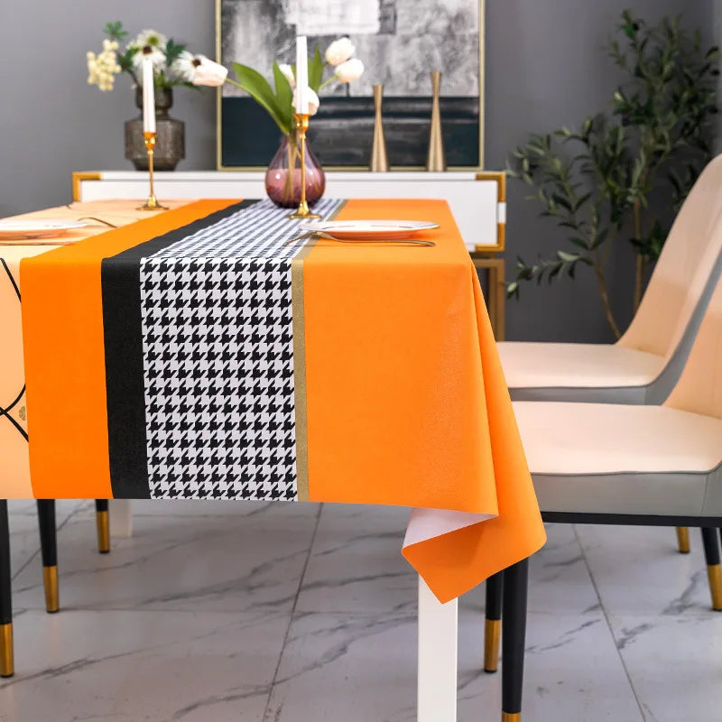 Nappe de table orange à motifs abstraits