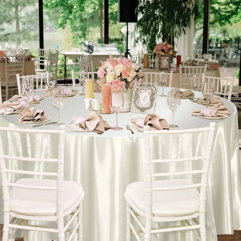 Nappe de table ronde en satin - Beige