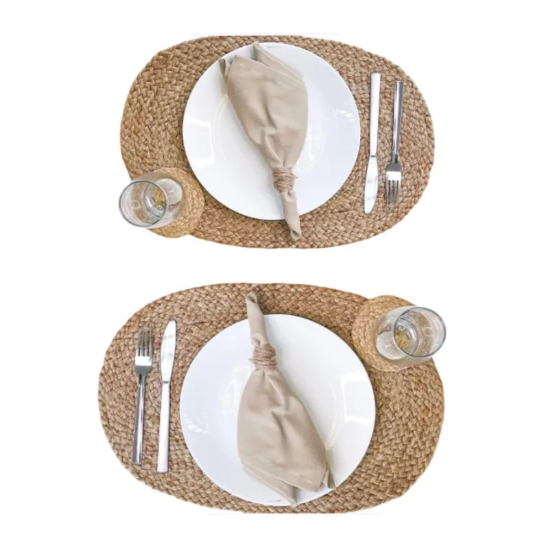 Lot de 4 napperons ovales tissés en lin antidérapants