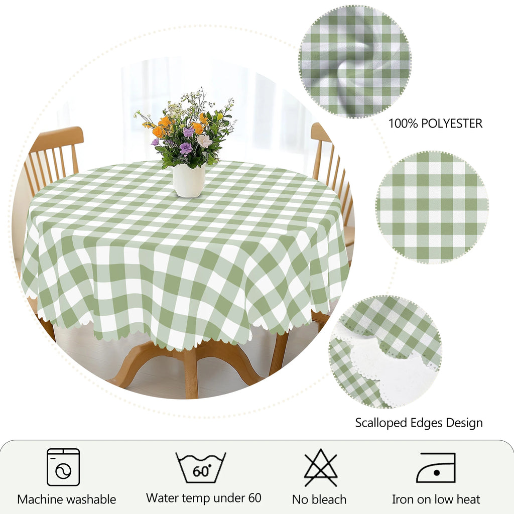 Nappe de table imperméable à carreaux vert sauge et blanc