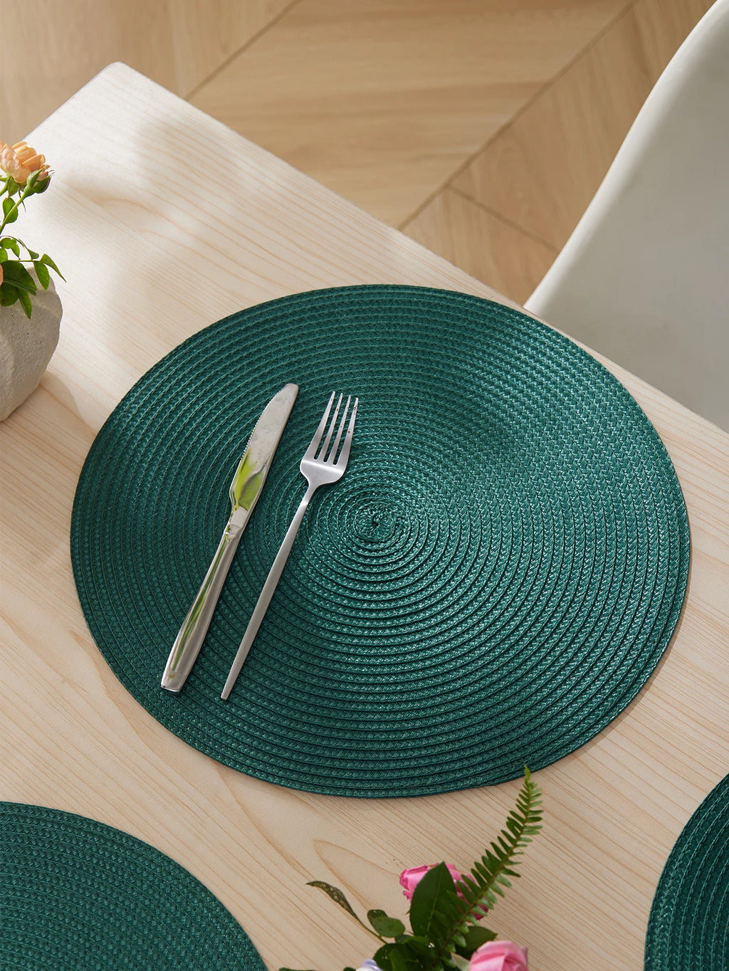 Lot de 4 napperons ronds tissés - Vert sapin