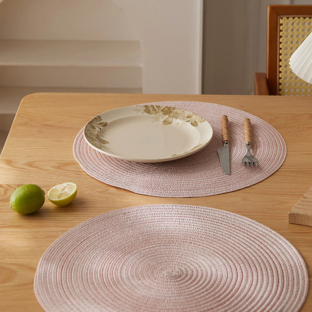 Lot de 4 napperons ronds tissés - Rose