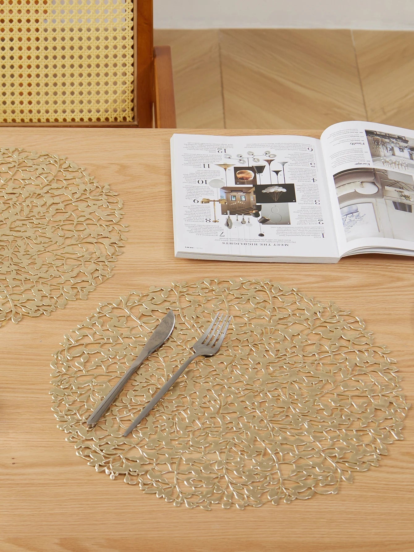 Lot de 6 Napperons ronds en PVC - Doré