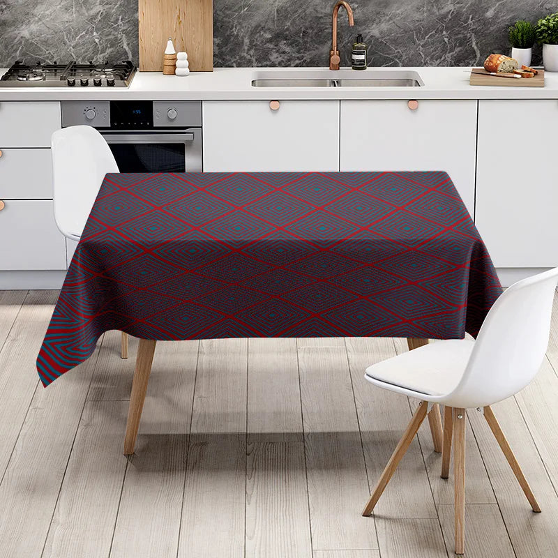 Nappe en coton à motifs géométriques rouge et bleu