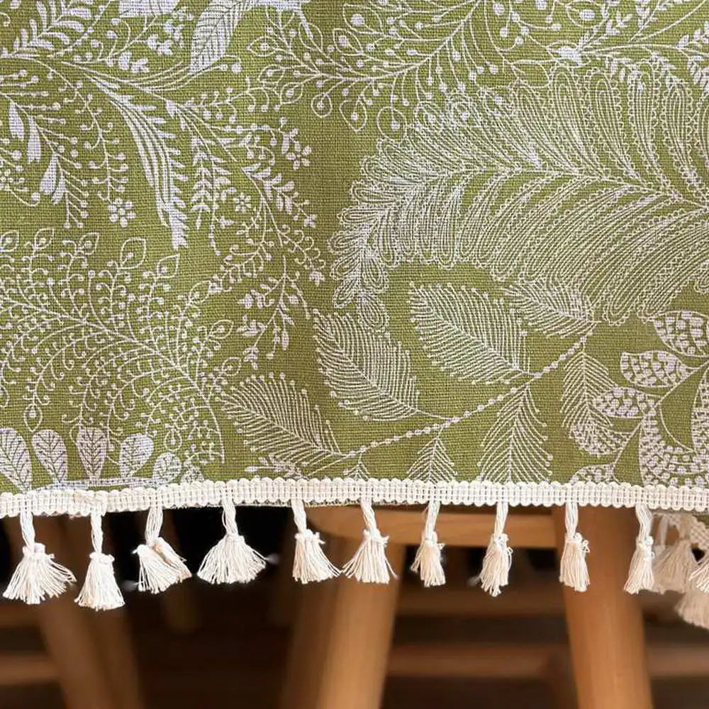 Nappe à franges en coton - imprimés verts