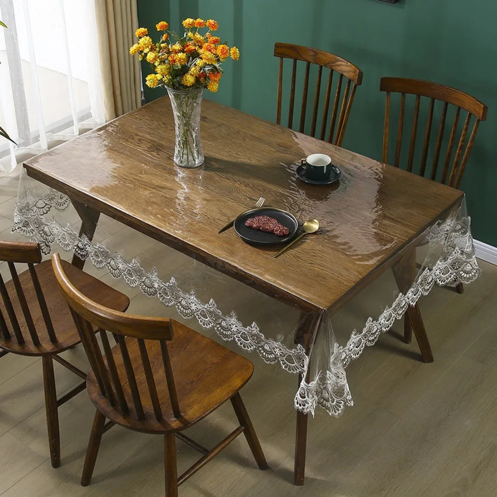 Nappe de table en PVC transparent avec dentelle
