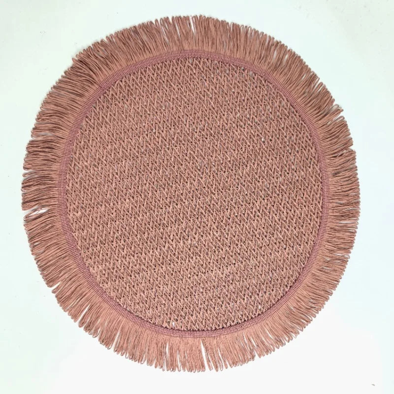 Lot de 4 napperons ronds tissés style bohème - Rouge