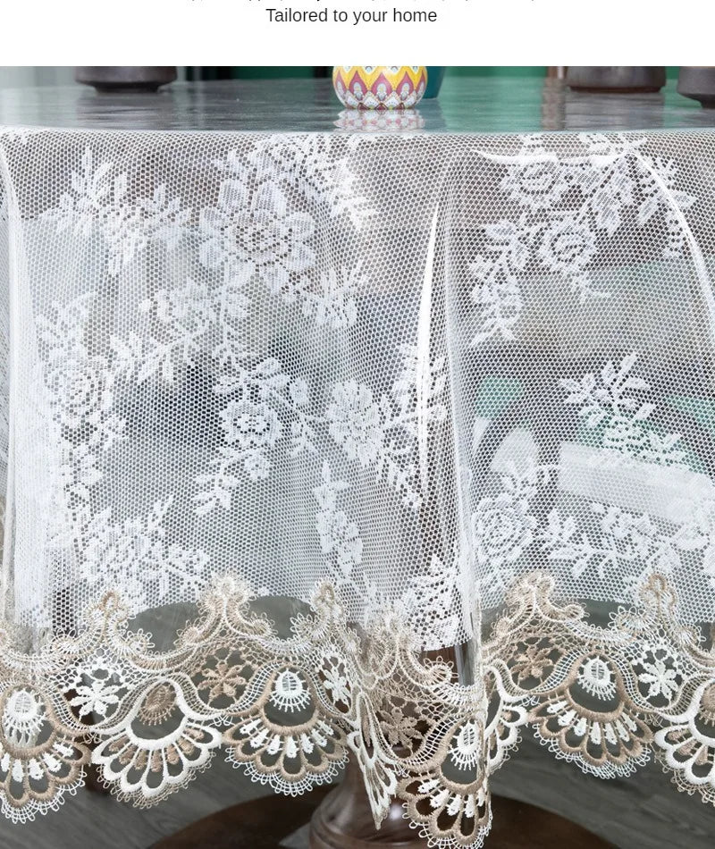 Nappe de table ronde en PVC transparent avec dentelle