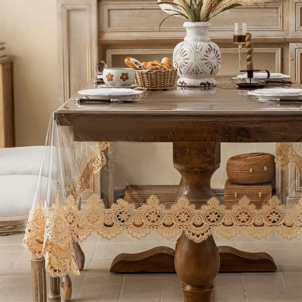 Nappe de table en PVC transparent avec dentelle