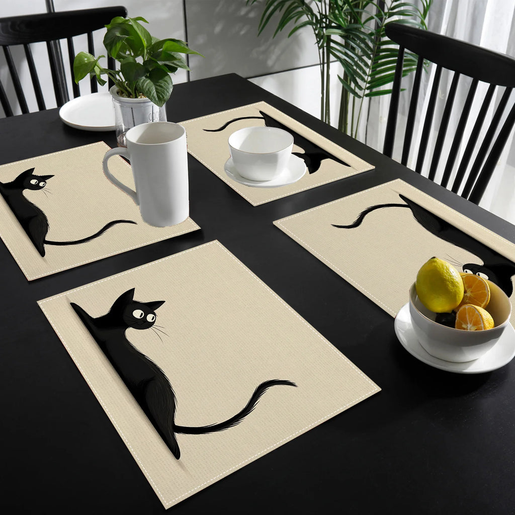 Lot de napperons anti-tache - motif chat