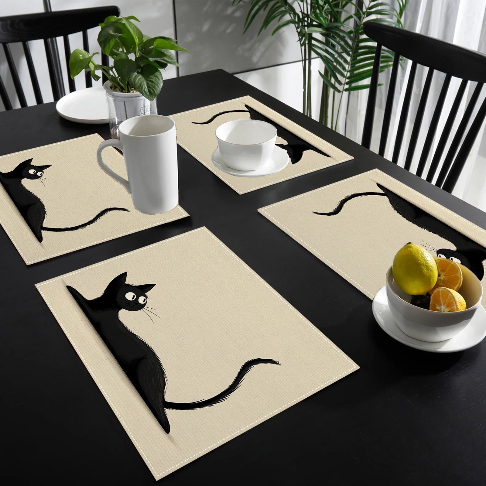 Lot de napperons anti-tache - motif chat