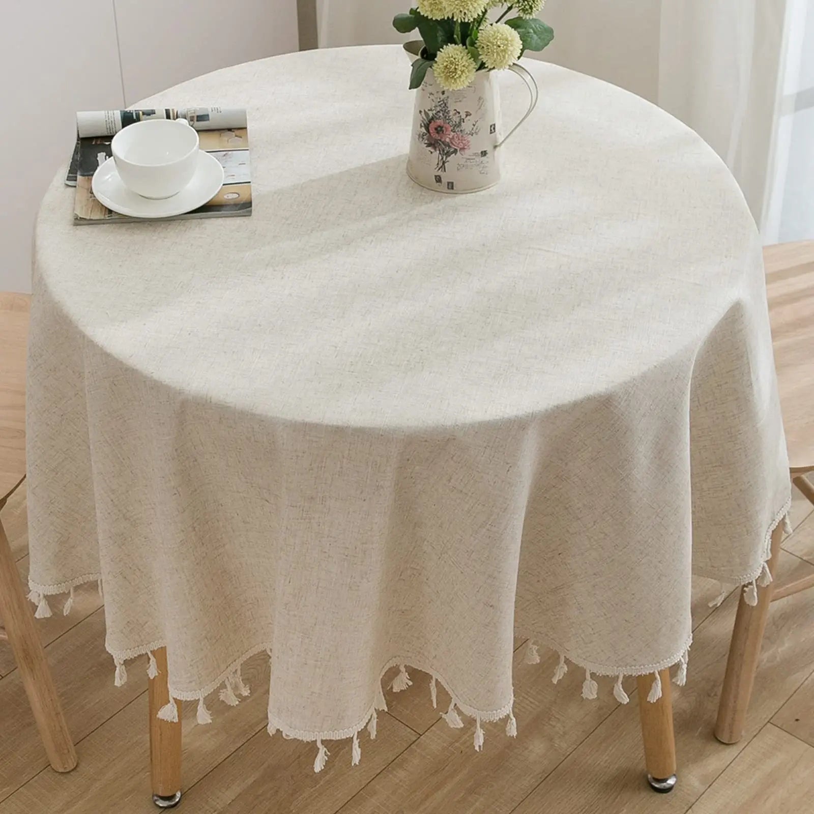 Nappe ronde en lin avec franges bohème