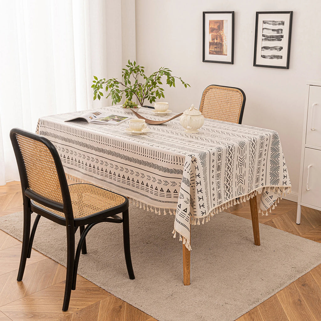 Nappe en coton bohème – bordure à pampilles