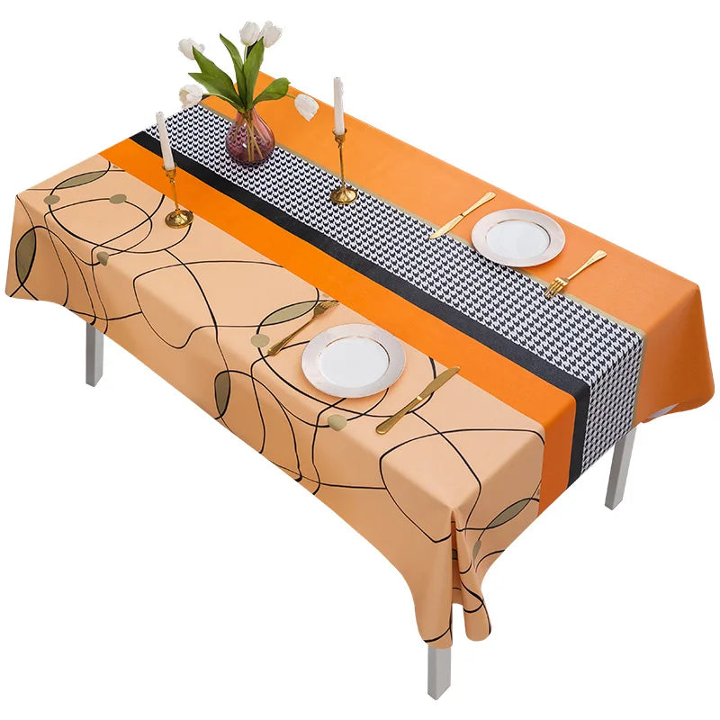 Nappe de table orange à motifs abstraits