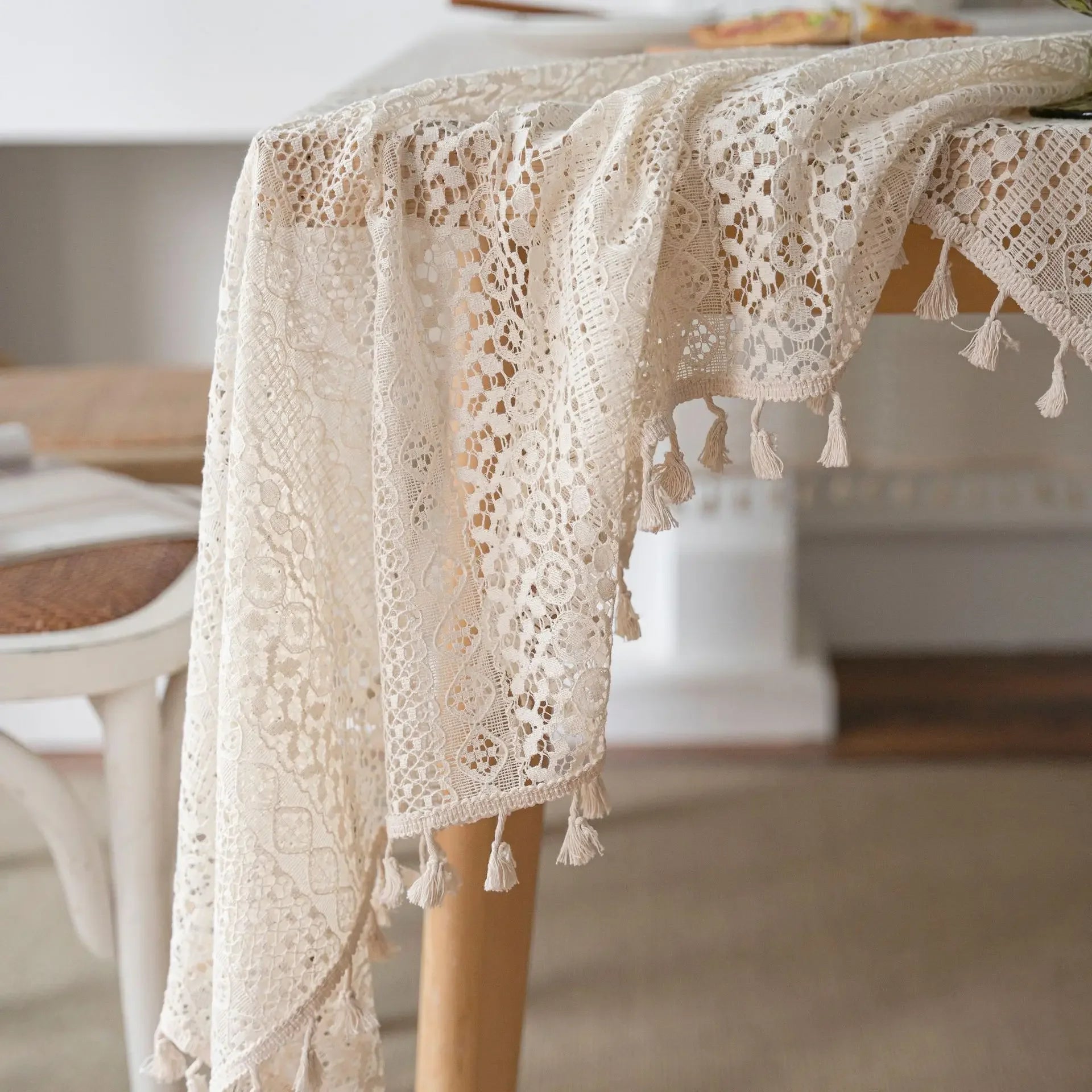 Nappe de table réctangle en crochet beige