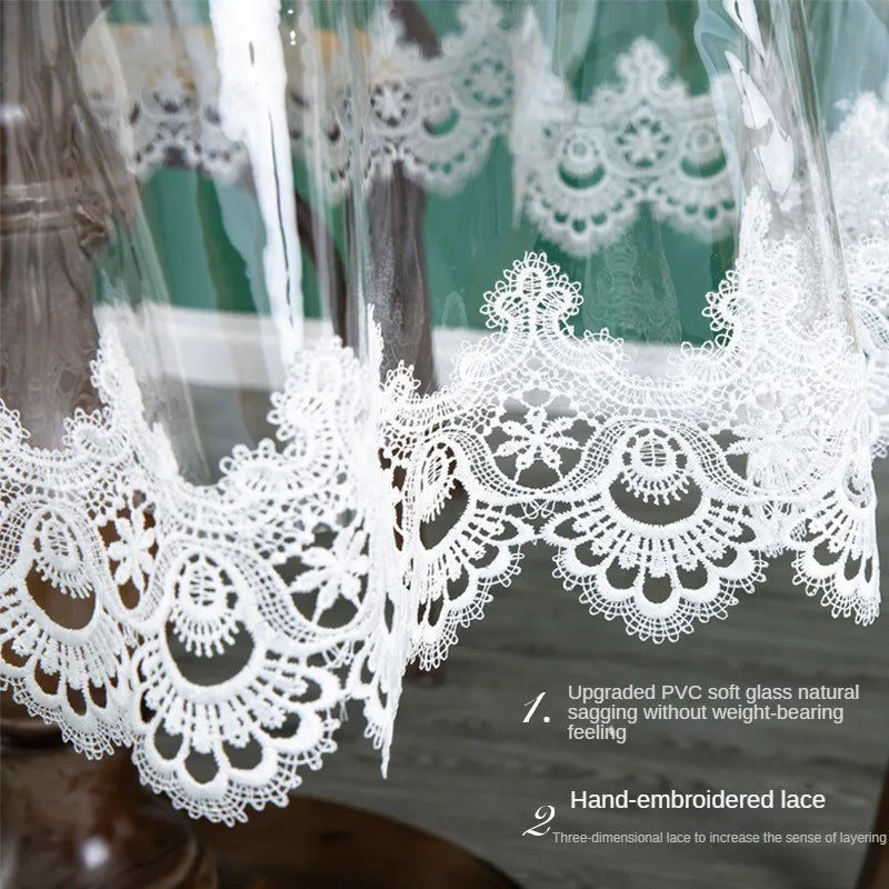 Nappe de table ronde en PVC transparent avec dentelle