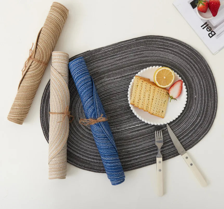 Lot de 4 napperons ovales tissés antidérapants - Gris foncé