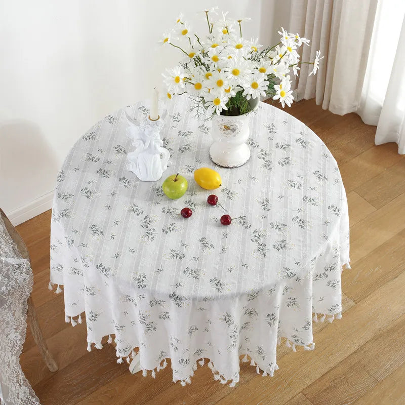Nappe ronde en coton avec pompon