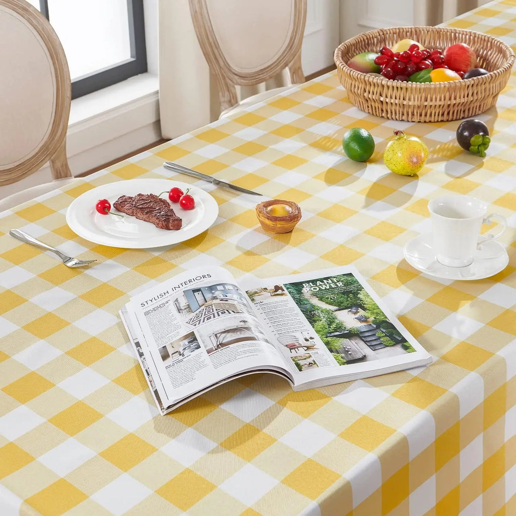 Nappe de table imperméable à carreaux jaune et blanc