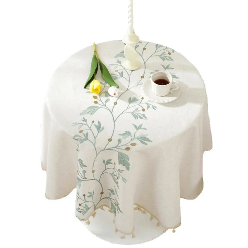 Nappe ronde brodée en coton