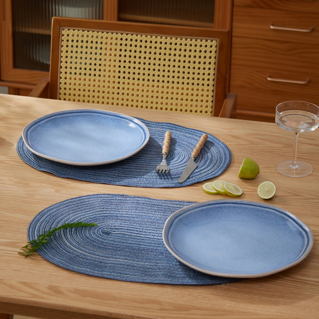 Lot de 4 napperons ovales tissés antidérapants - Bleu