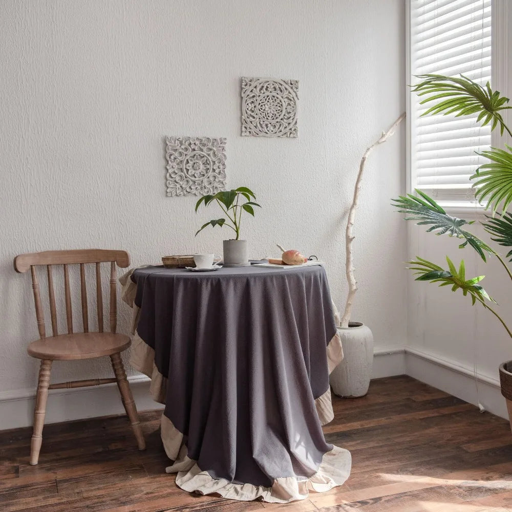 Nappe ronde à franges 100% coton