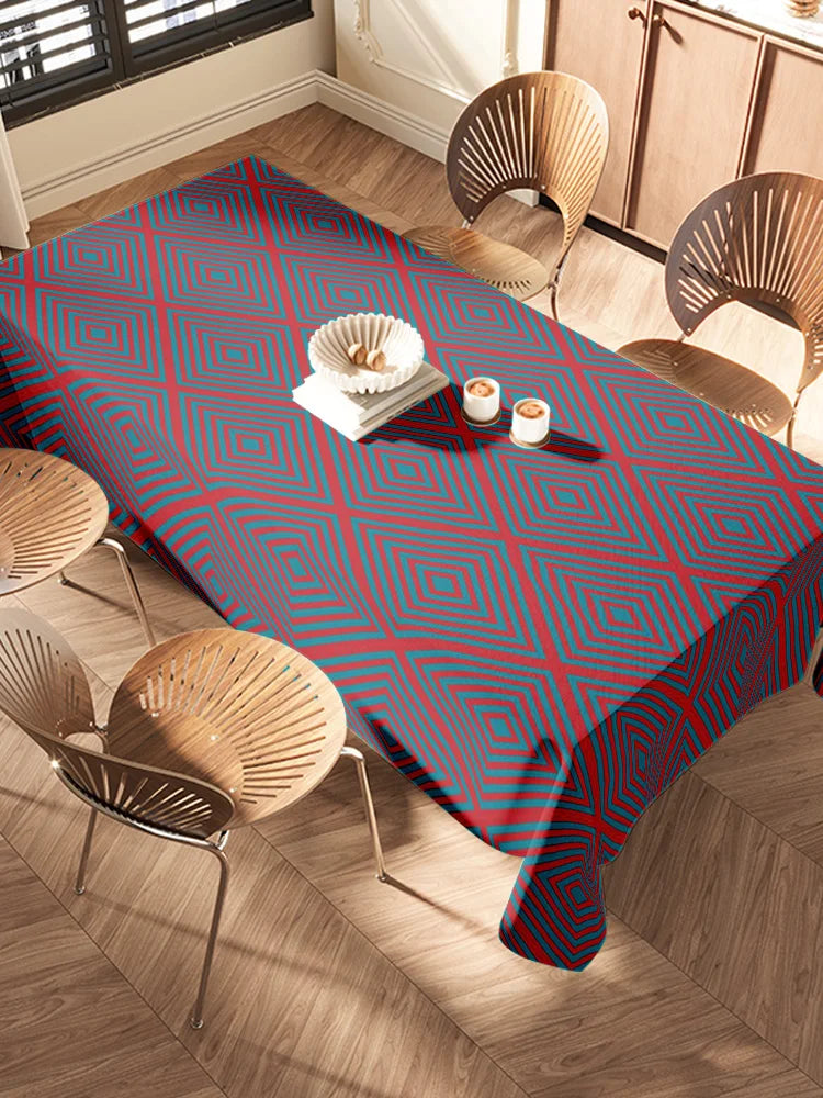 Nappe en coton à motifs géométriques rouge et bleu