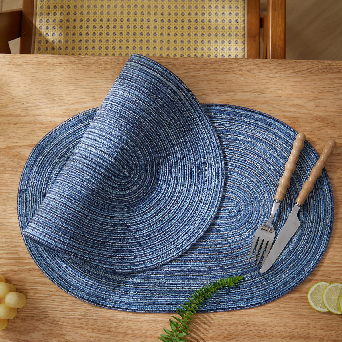 Lot de 4 napperons ovales tissés antidérapants - Bleu