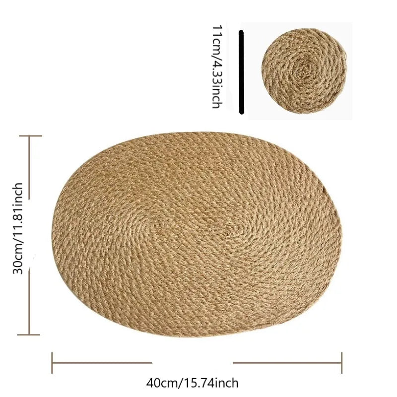 Lot de 4 napperons ovales tissés en lin antidérapants