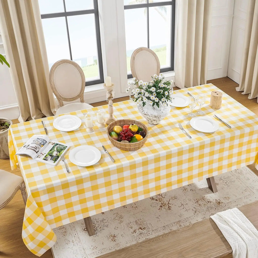 Nappe de table imperméable à carreaux jaune et blanc