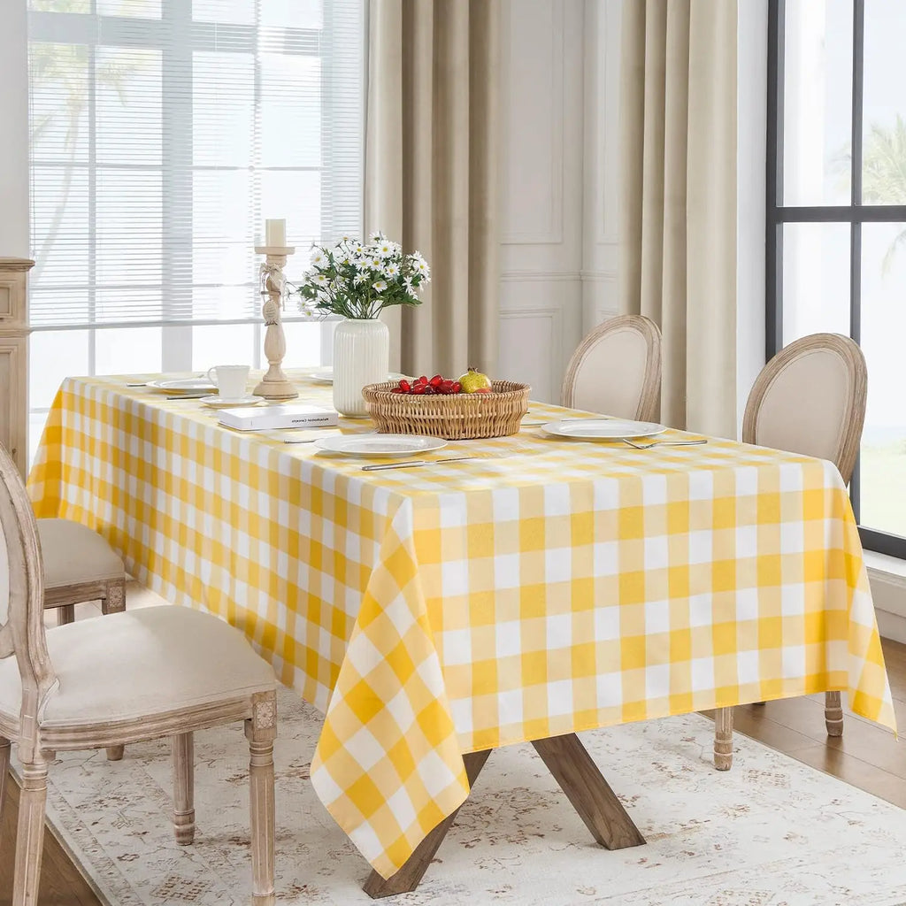 Nappe de table imperméable à carreaux jaune et blanc