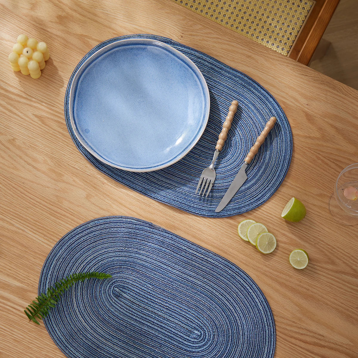 Lot de 4 napperons ovales tissés antidérapants - Bleu
