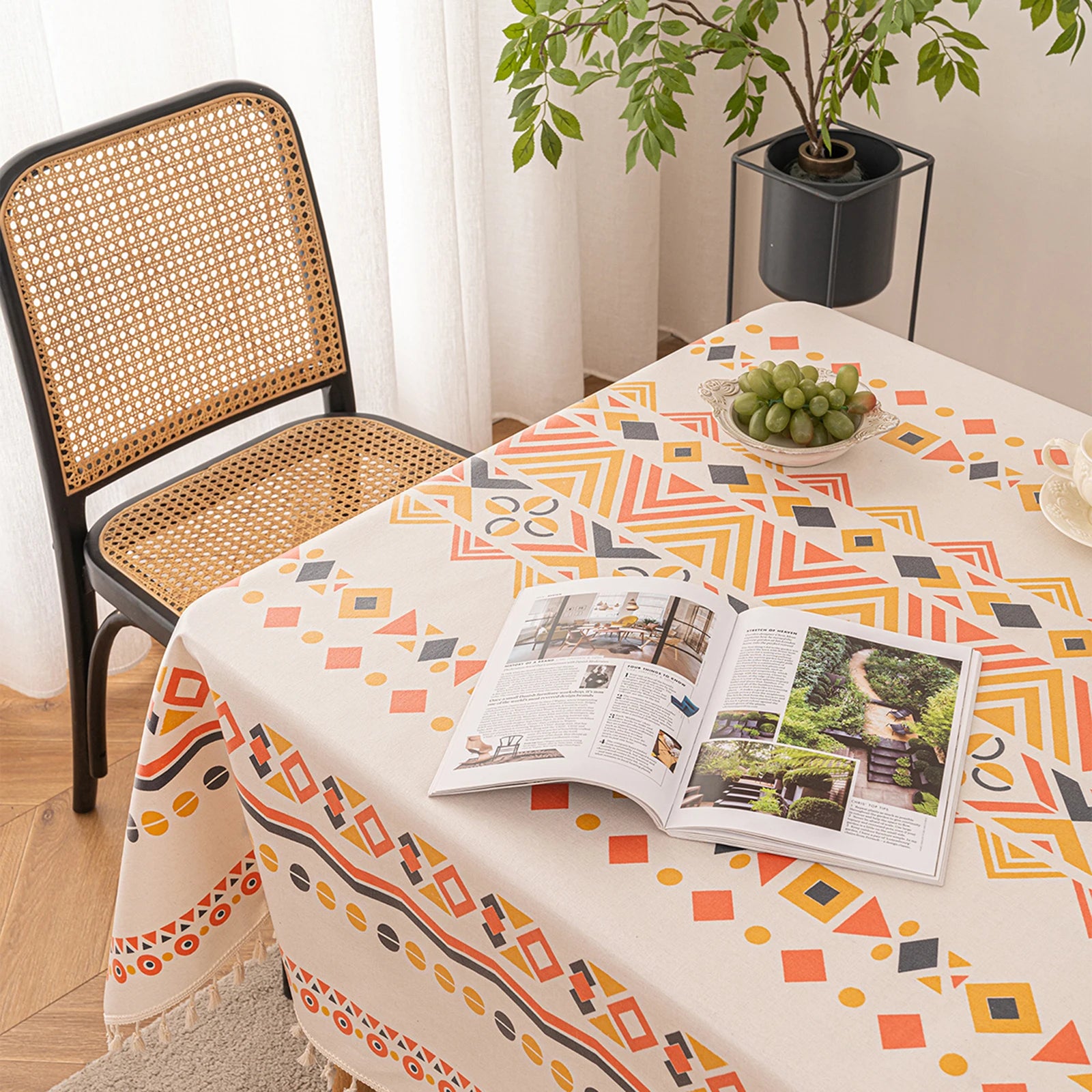 Nappe en coton bohème – bordure à pampilles