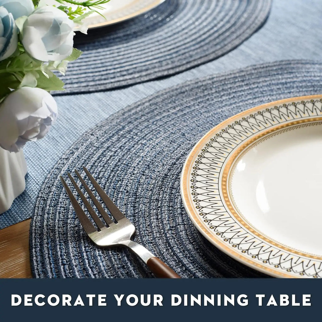 Lot de 4 napperons ronds tissés - bleu foncé