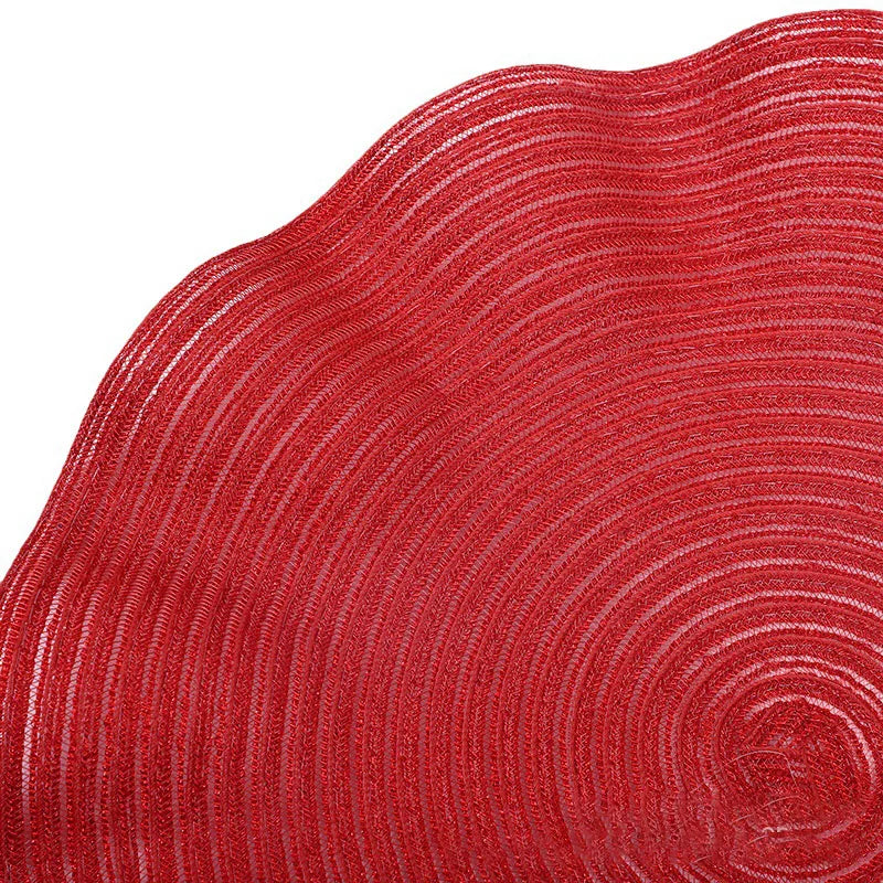 Lot de 6 napperons ronds tissés à volants - Rouge