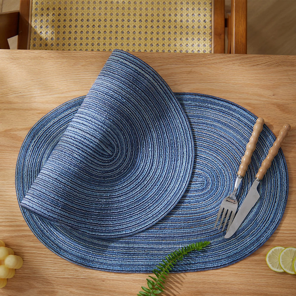 Lot de 4 napperons ovales tissés antidérapants - Bleu