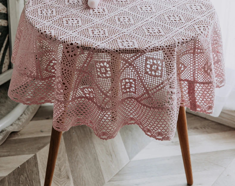 Nappe de table ronde en crochet - coloris variés