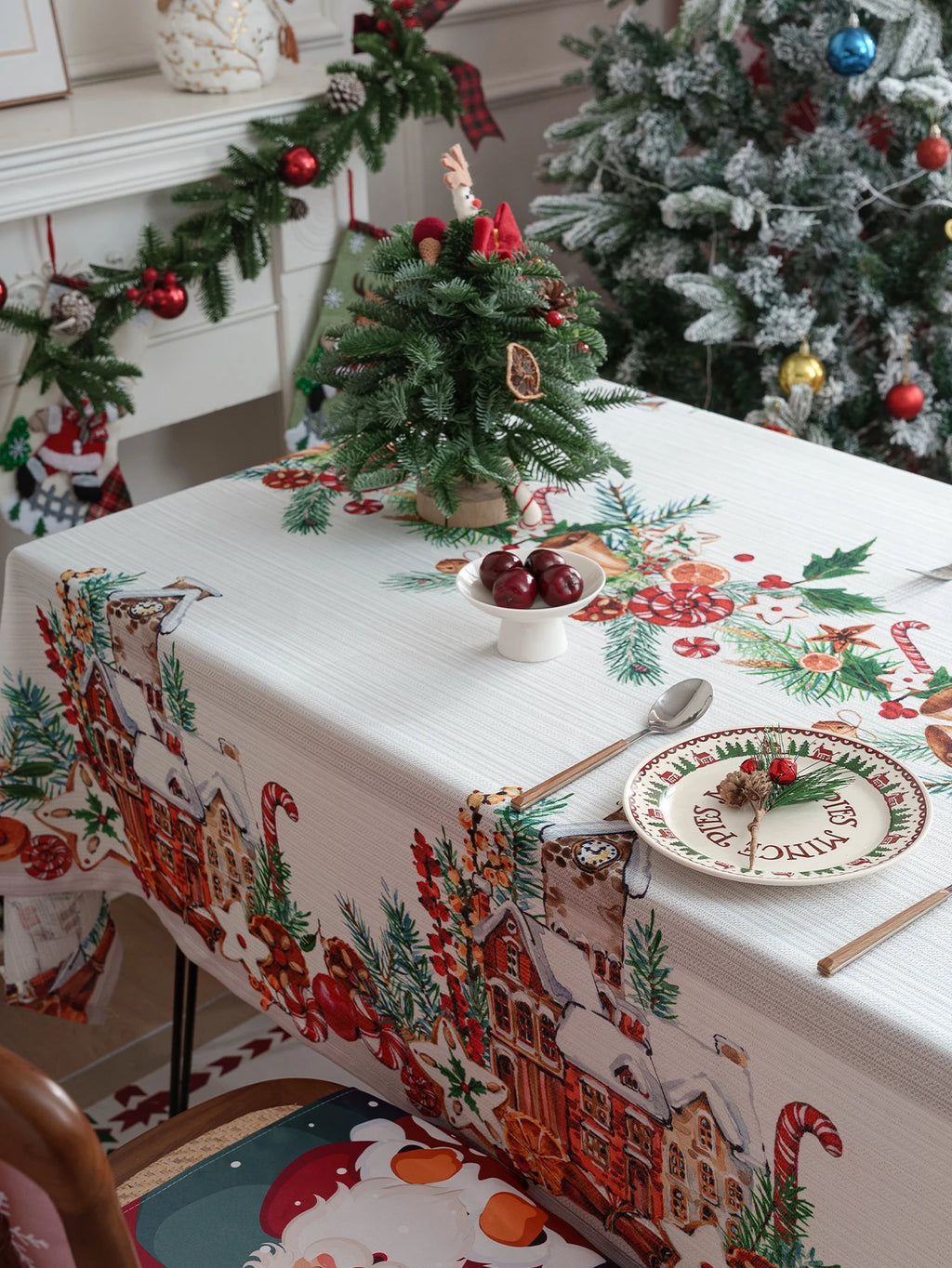 Nappe de table de noël blanche imprimée cloche de noël
