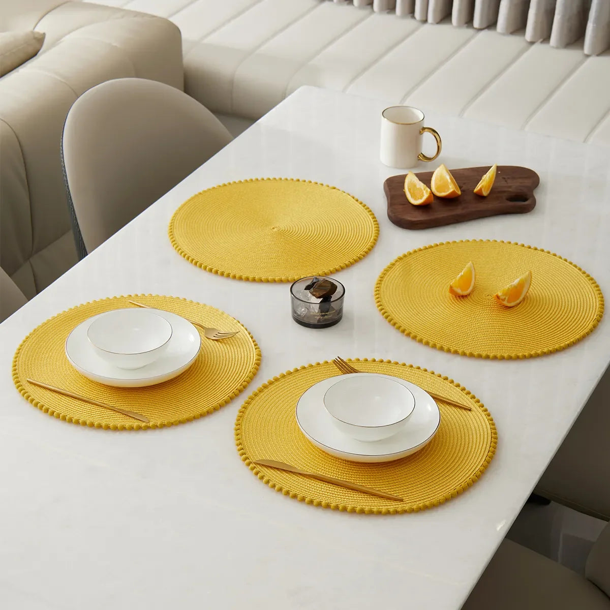 Lot de 4 napperons ronds tressés - Jaune