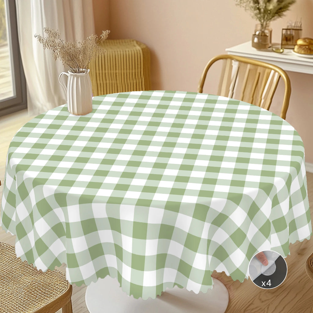 Nappe de table imperméable à carreaux vert sauge et blanc