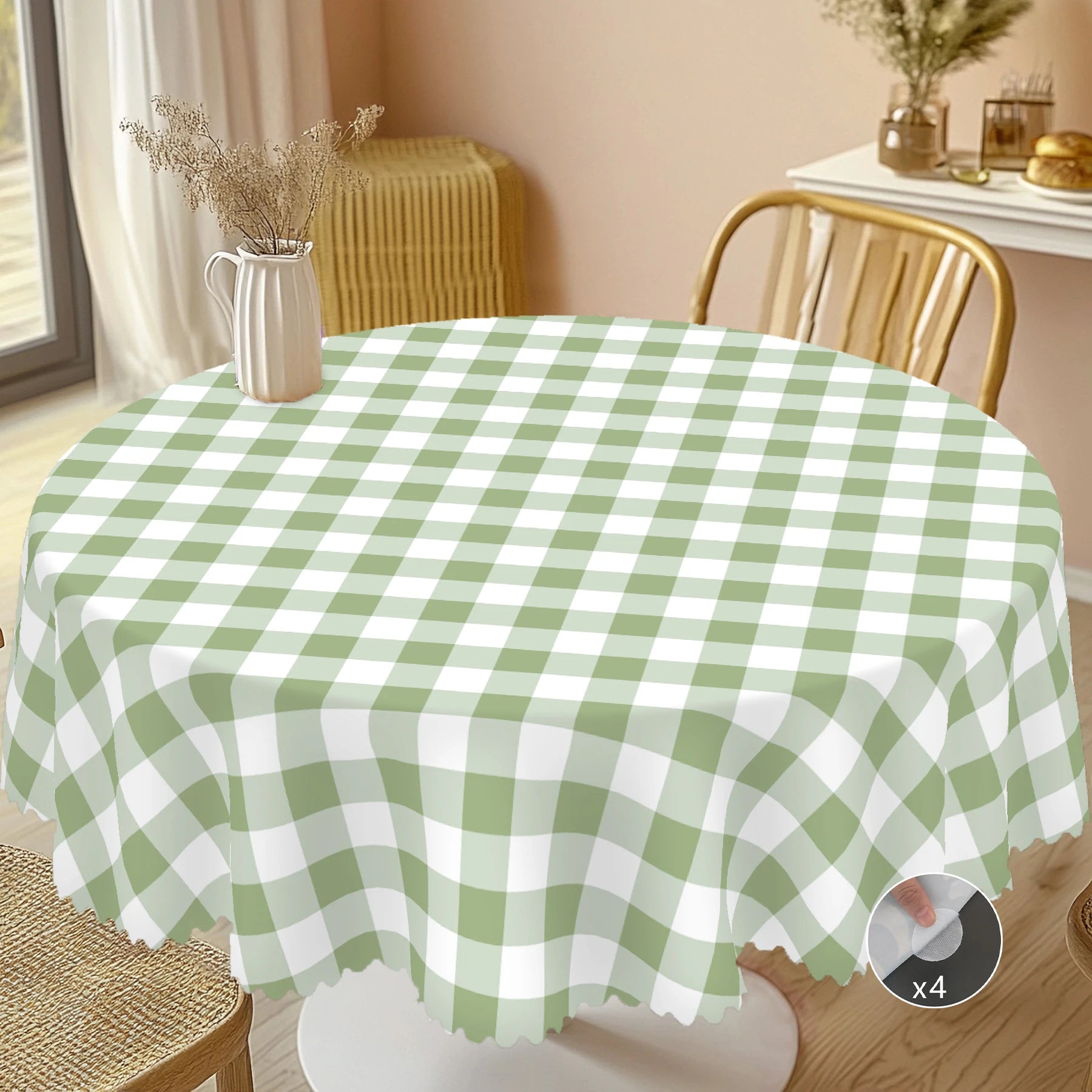 Nappe de table imperméable à carreaux vert sauge et blanc