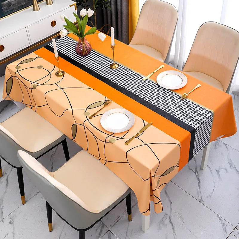 Nappe de table orange à motifs abstraits