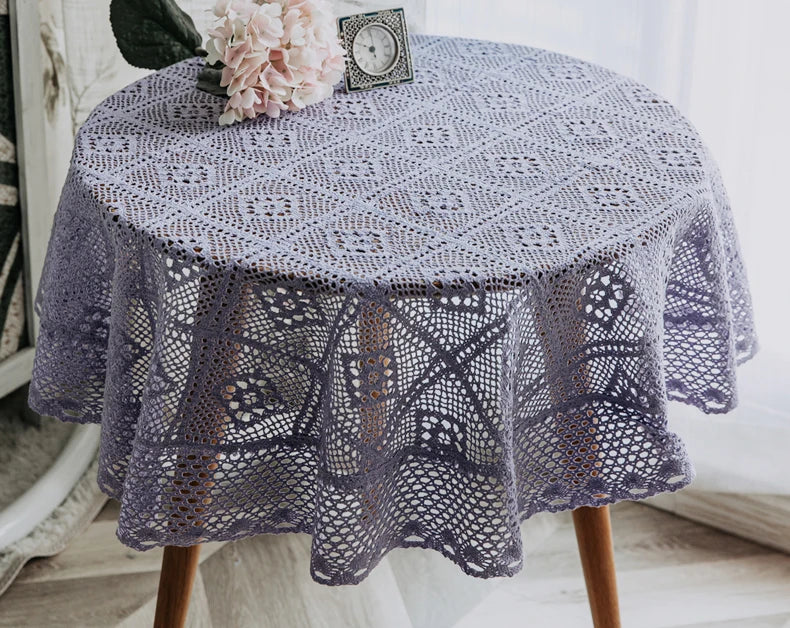 Nappe de table ronde en crochet - coloris variés