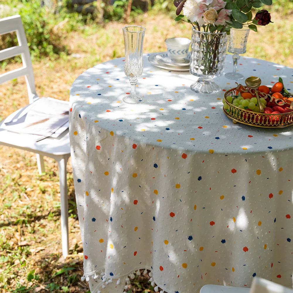 Nappe ronde en coton à pampilles - multicolores