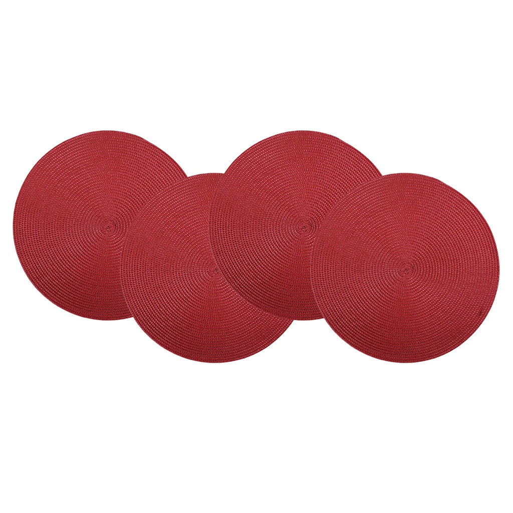 Lot de 4 napperons ronds tissés - Rouge