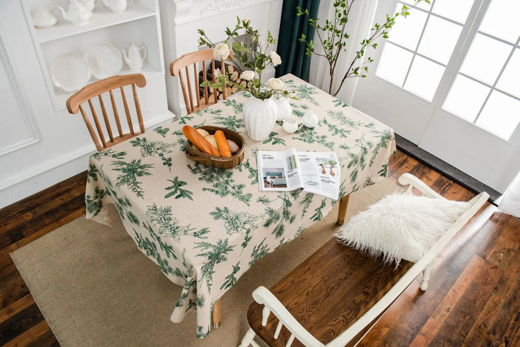 Nappe en coton – motif feuilles vertes