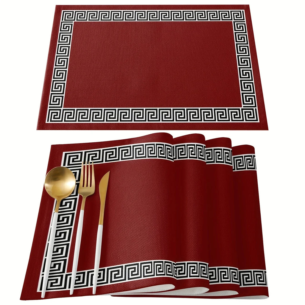 Lot de 4 napperons à motif grec - Rouge