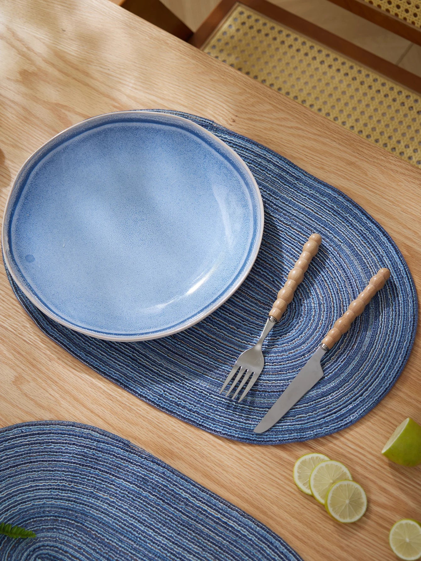 Lot de 4 napperons ovales tissés antidérapants - Bleu