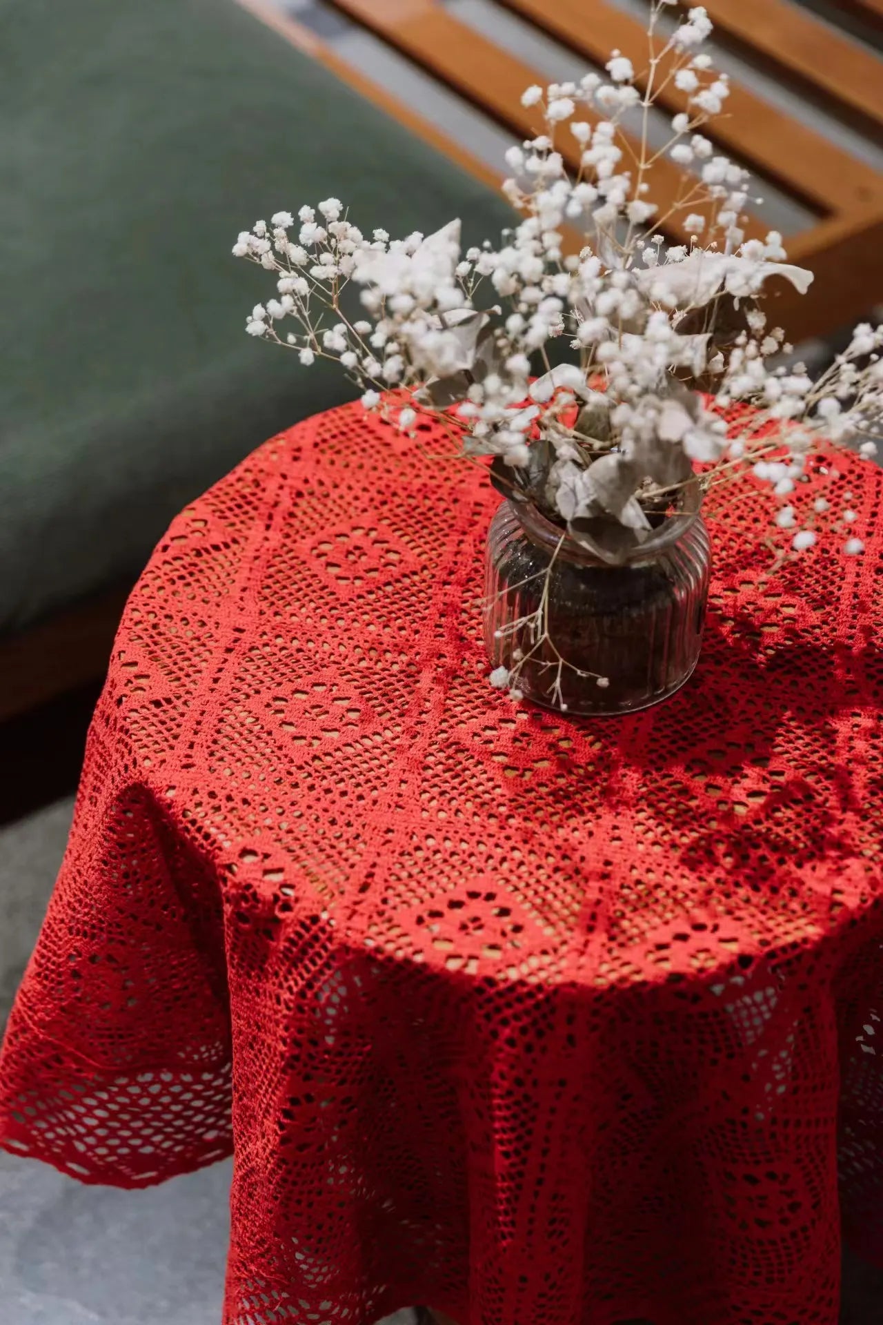 Nappe de table ronde en crochet - coloris variés