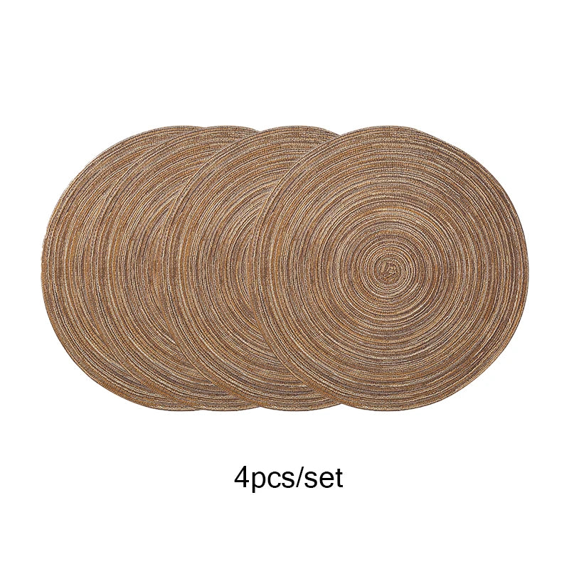 Lot de 4 napperons ronds tissés - Marron
